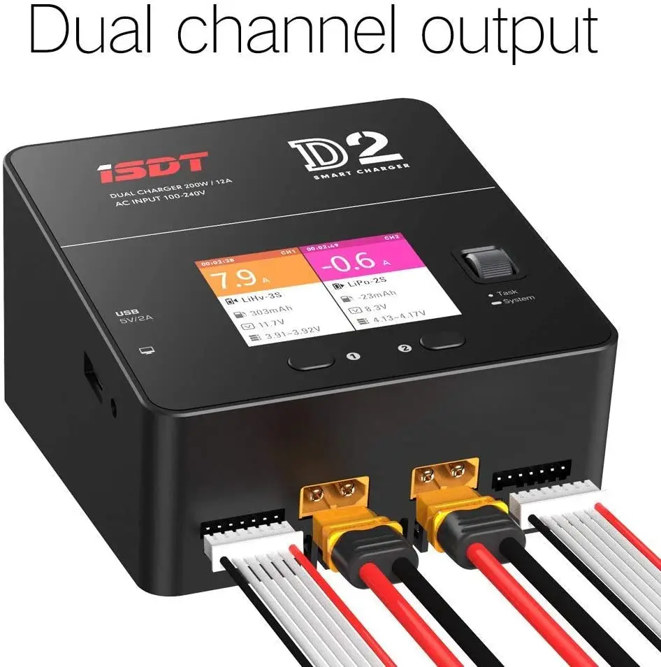 ISDT D2 Mark 2 LiPo зарядное устройство Duo Dis двойное 200 Вт 12A2 AC двухканальный выход 1-6S