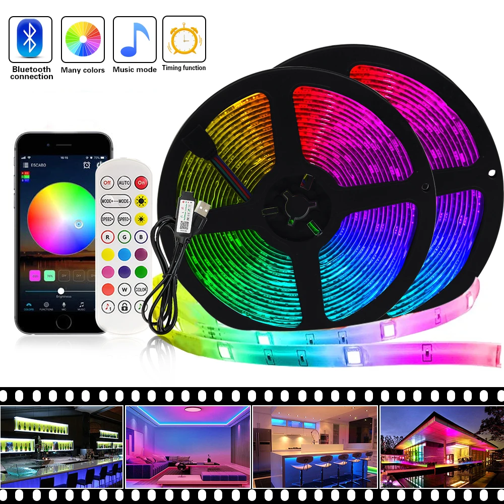 DC 5V SMD 5050 Bluetooth RGB LED Strip Lights USB Flexible Tape Diode Ribbon Light Lamp With 24Key IR Remote