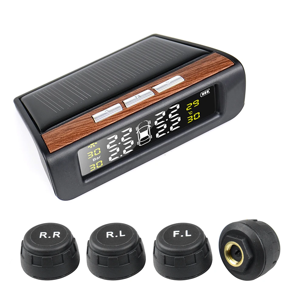 TPMS Солнечная автомобильная система контроля давления в шинах, 4 внешних датчика Предупреждение предупреждение о температуре T06N T01W Visture