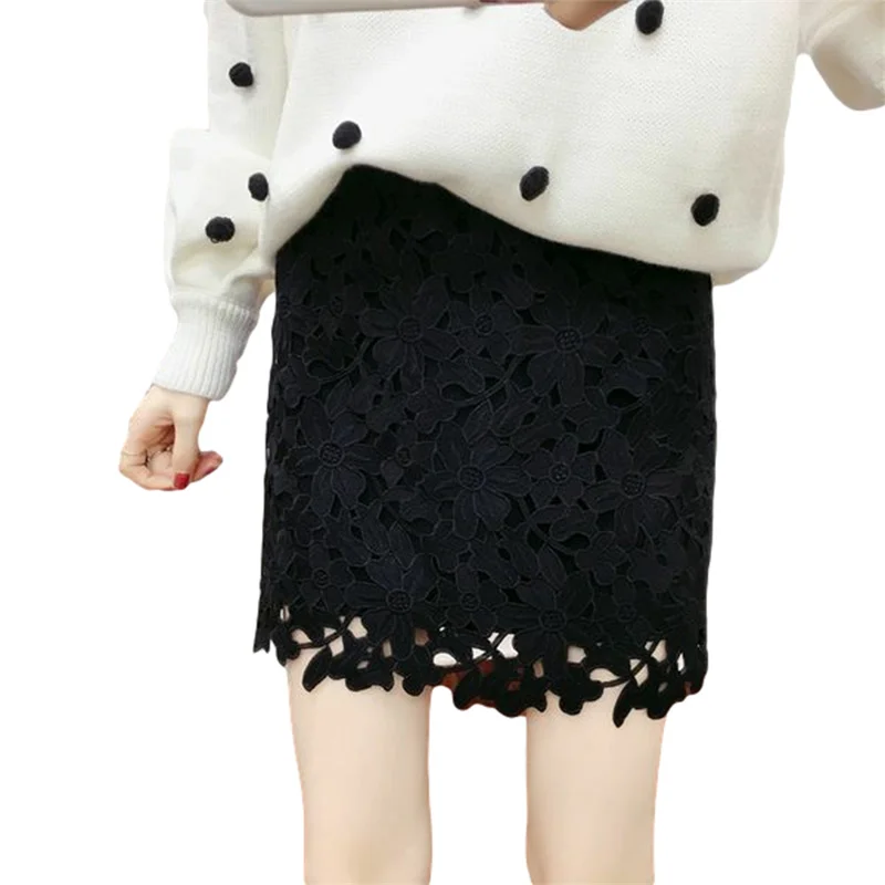 

Women's Half Slip Mini Skirt, Casual Elastic Waist Semi-sheer Floral Lace Solid Color Crochet Underskirt Women'S Clothing