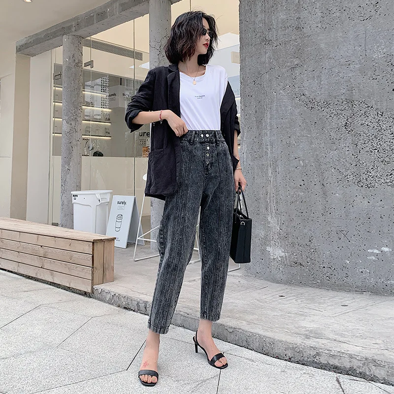 Джинсы с завышенной талией женские классические брюки перекрестными штанинами