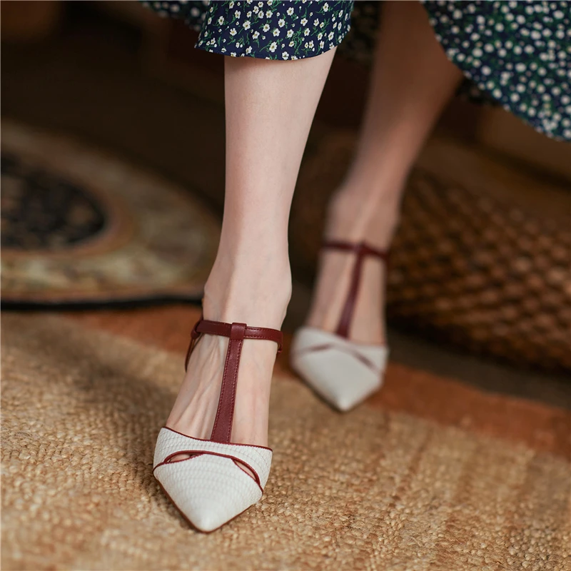 

VERCONAS T-Tied Women Sandals Pointed Toe Summer Fashion Concise Pumps Genuine Leather High Heels Office Casual Shoes Woman 2021