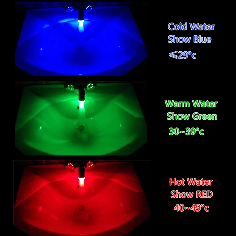 LED Water Faucet Accessories Glow Colorful Tap Nozzle For Bathroom Kitchen Head Light 3 Colors 7 | Обустройство дома