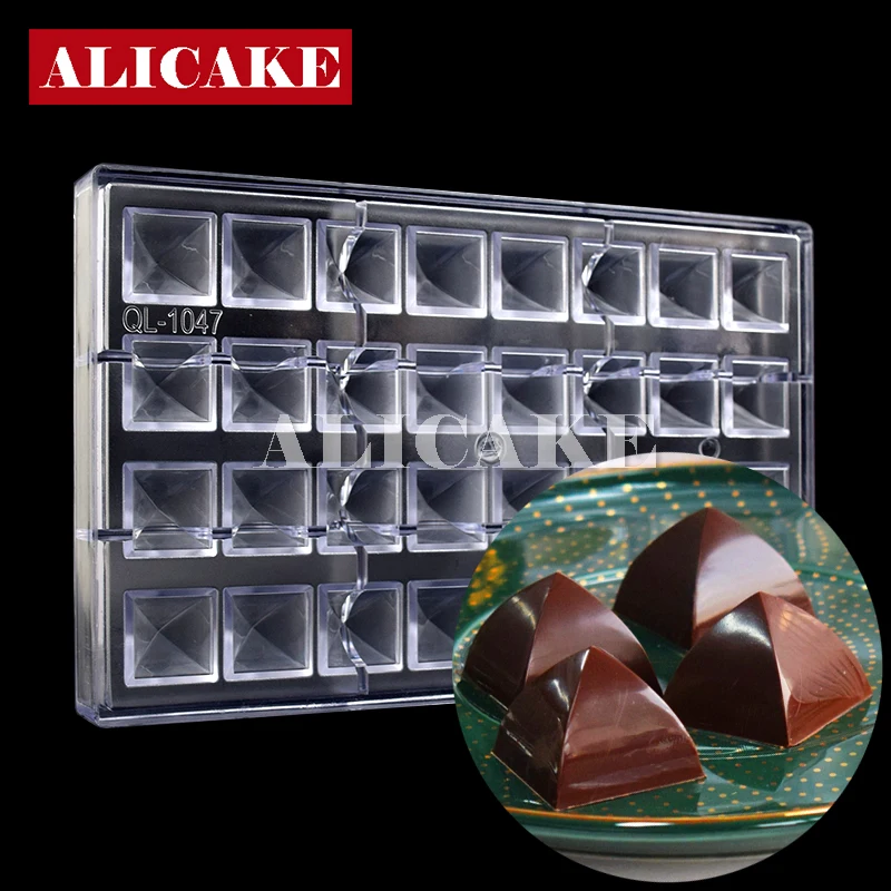 

32 Cavity Polycarbonate Chocolate Mold Pyramid Cake Confectionery Tools Mold For Chocolates Molds Form Tray Baking Pastry Tools