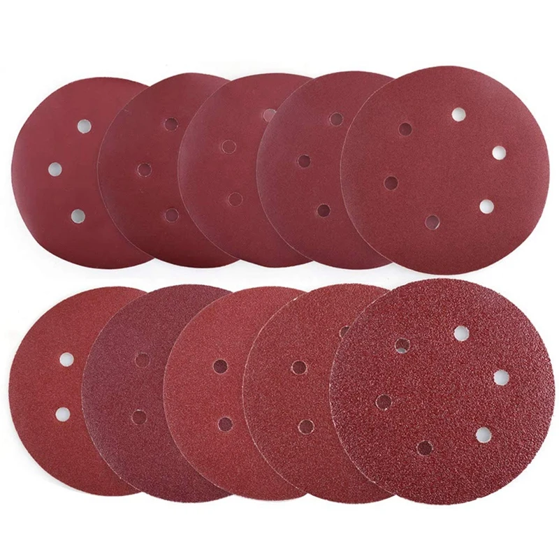 

100Pcs 125mm Sandpaper Six Hole Disk Sand Sheets Grit 40-800 Hook and Loop Sanding Disc Polish Sand Paper Tool