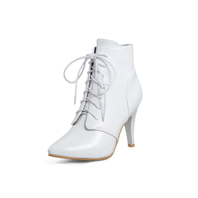 Женские удобные ботинки с острым носком простые милые сапоги на шнуровке