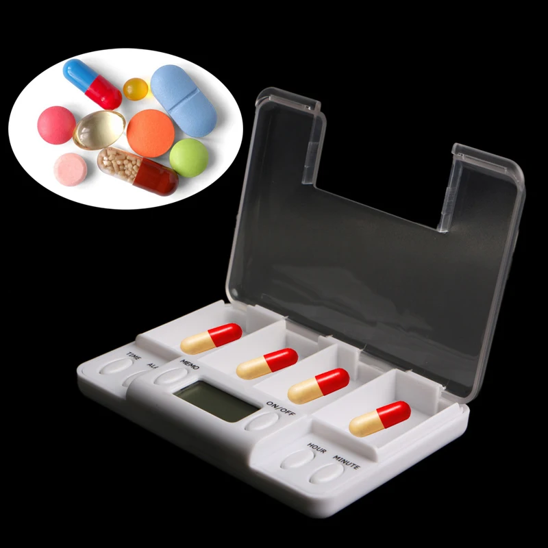 

Pills Reminder Medicine Alarm Timer Electronic Box Case Organizer 4 Grids 28GA