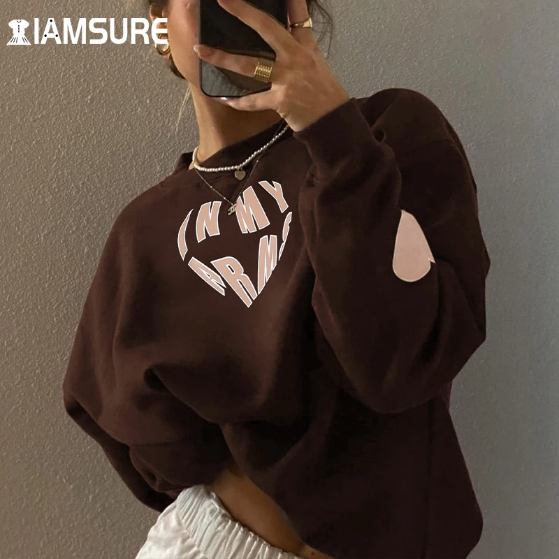 

Женский Свитшот оверсайз IAMSURE, с принтом в виде сердца, с длинным рукавом и круглым вырезом, Осень-зима, 2021