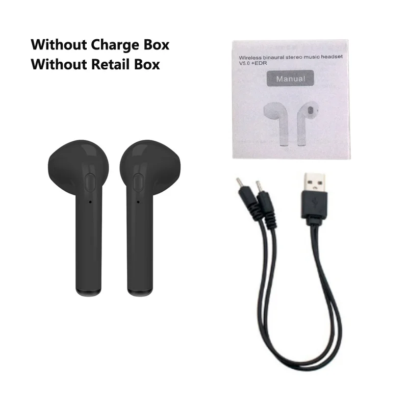 2 Balck No Box TWS i7S беспроводные наушники-вкладыши Bluetooth V5.0 гарнитура музыкальные наушники-вкладыши с зарядкой для iPhone Xiaomi всех смартфонов - Цвет: 2 Balck No Box