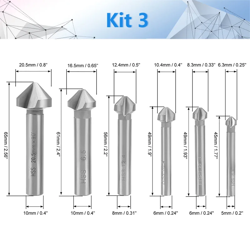 

3 Pcs Hss Countersink Deburring Drill Bit Set Hand Tool Cutting Through Wood,Metal,Pvc