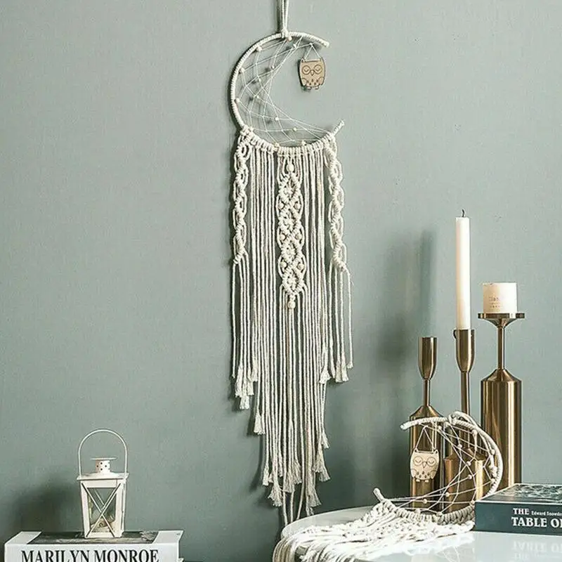 Гобелен с белыми кисточками в виде звезд/Луны/Совы домашняя Свадебная богемная