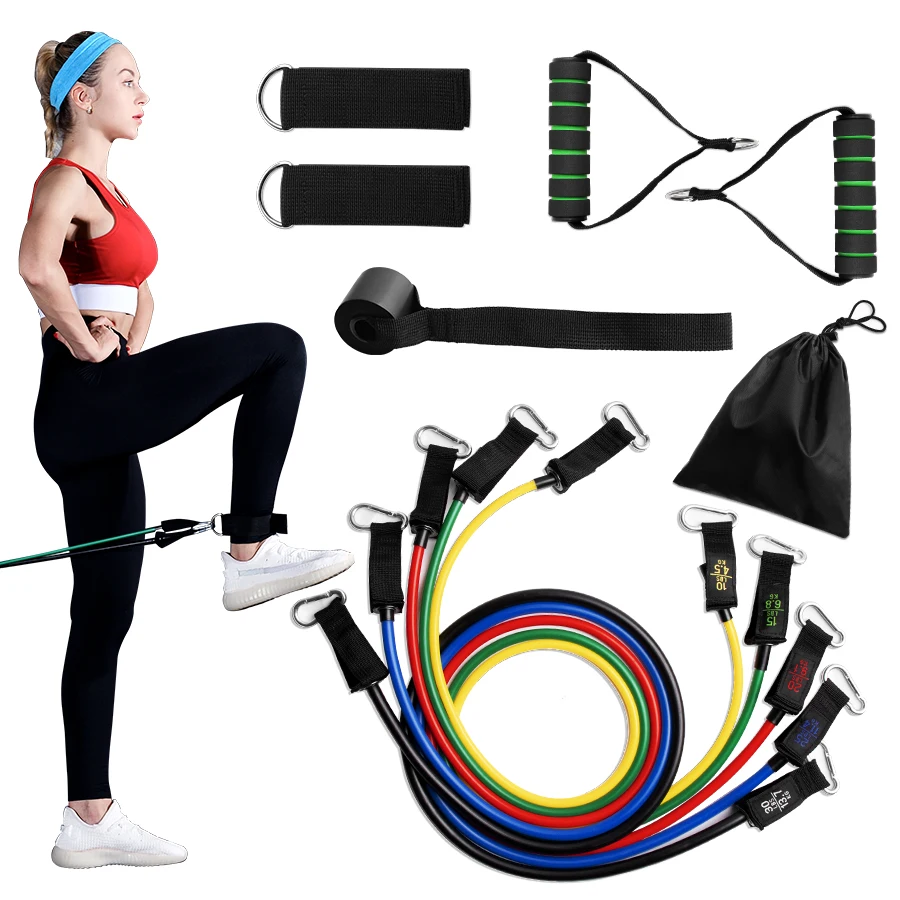 

11 Pcs Elastic Resistance Bands Exercise Fitness Tube Bands Stretch Rubber Tube Band Workout Sports Gym Home Training Equipment