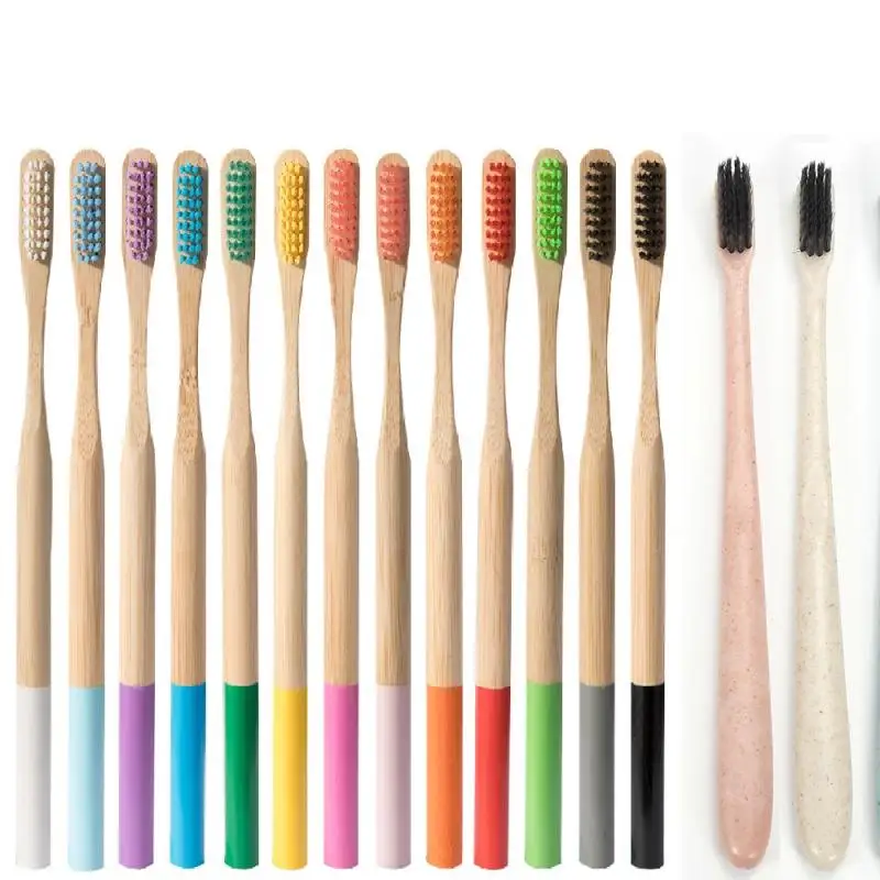 Экологичная бамбуковая зубная щетка круглая ручка мягкая щетина натуральная для