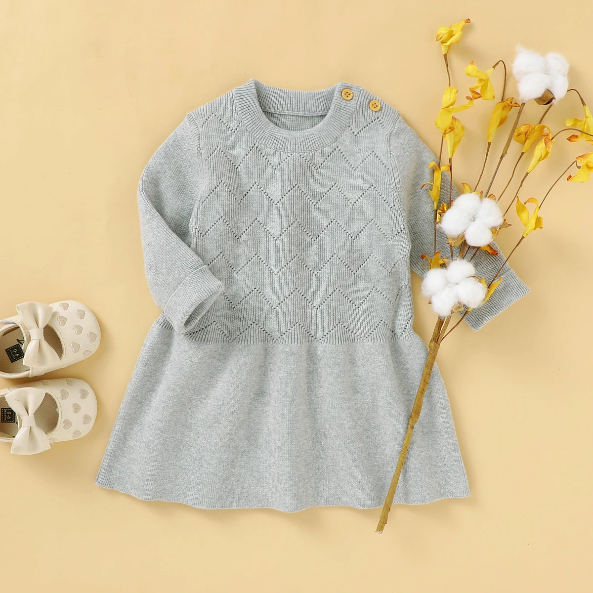 Платье-Свитер для новорожденных девочек вязаное ажурное платье с длинным