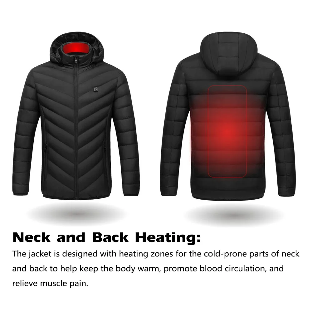 

Electric Heated Cotton Coat Smart USB Heated Jackets Unisex Heating Clothing Lightweight with Hood 3 Heating Levels for Winter