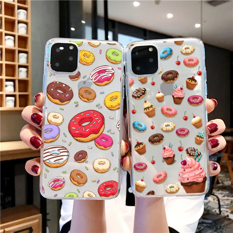 Чехол для телефона Macaroons Lips Cake Yoga с узором iPhone 12 11 Pro 6S 5S Xs Max 7 8 plus прозрачный мягкий