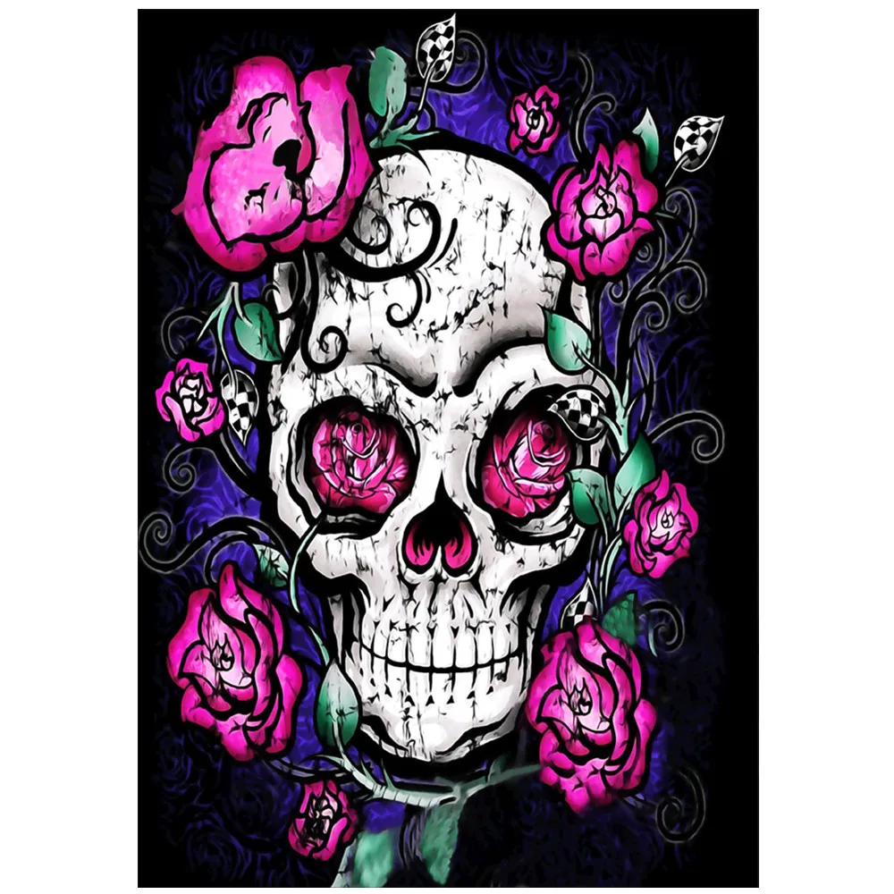 Полноразмерная алмазная живопись мультяшный Череп цветок 5D вышивка сделай сам