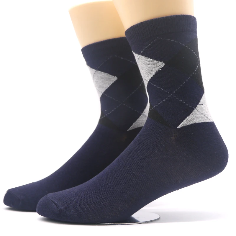 

Rhombus Pattern Soft Cotton Business Men Socks Fashion High Quality Elastic Polyester Breathable Absorb Sweat Casual Sock