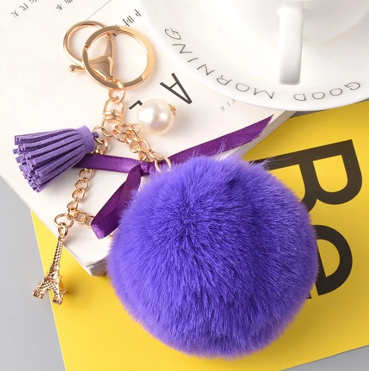 Мода и помпоном из меха кролика брелок для ключей меховой помпон сумка Шарм