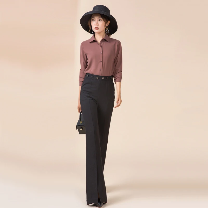 brand hot sale autumn winter flared pants women high waist plus large size slit black suit trousers long lengthen for tall women free global shipping