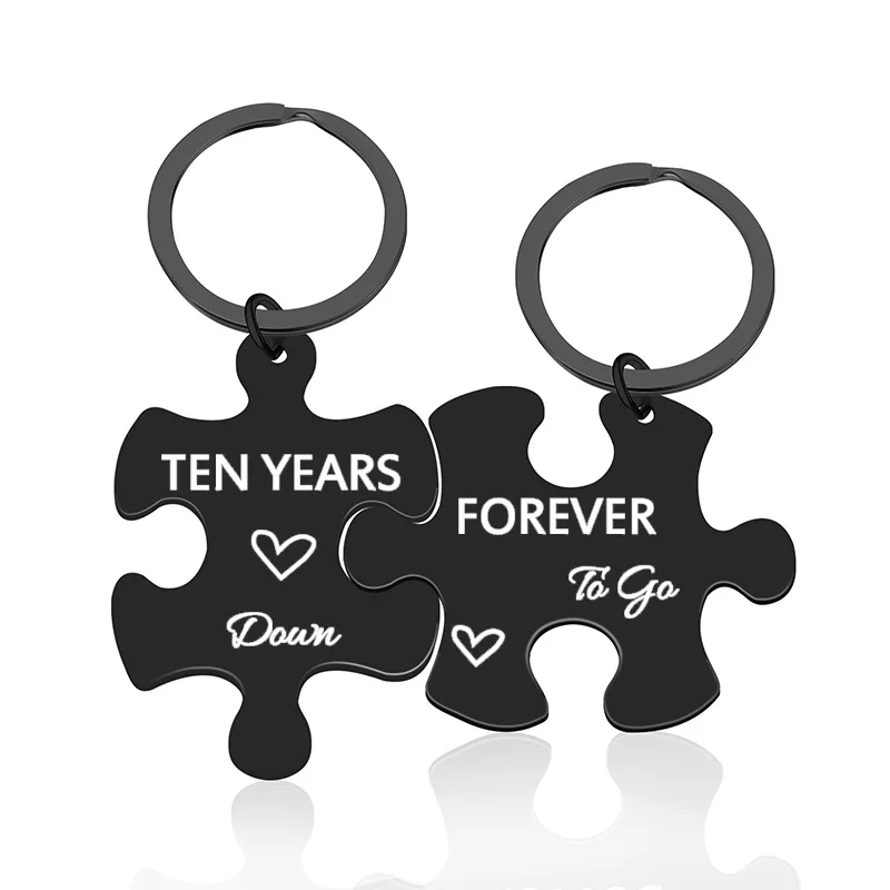 

10th Anniversary Present Ten Years Down Forever To Go Couples Puzzle Keychain 10 Years Anniversary Key Chain Gift For Him or Her