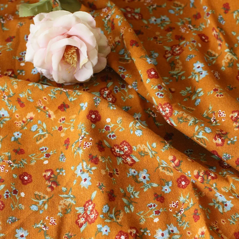 

Однометровая Высококачественная хлопчатобумажная ткань с разбитыми цветами на осень оранжевая ткань тканевое платье халат Чонсам ткань х...