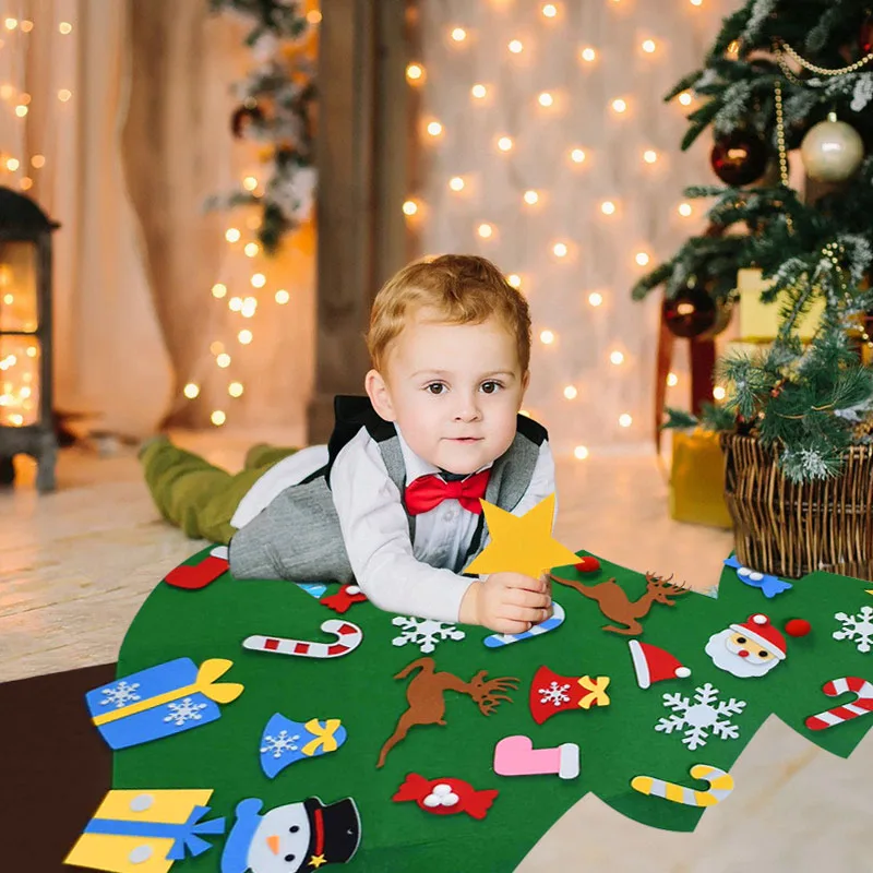 

LED Fairy String Lights DIY Kids Felt Christmas Tree 70*95cm Xmas Party Ornaments New Year Gifts Christmas Decoration for Home