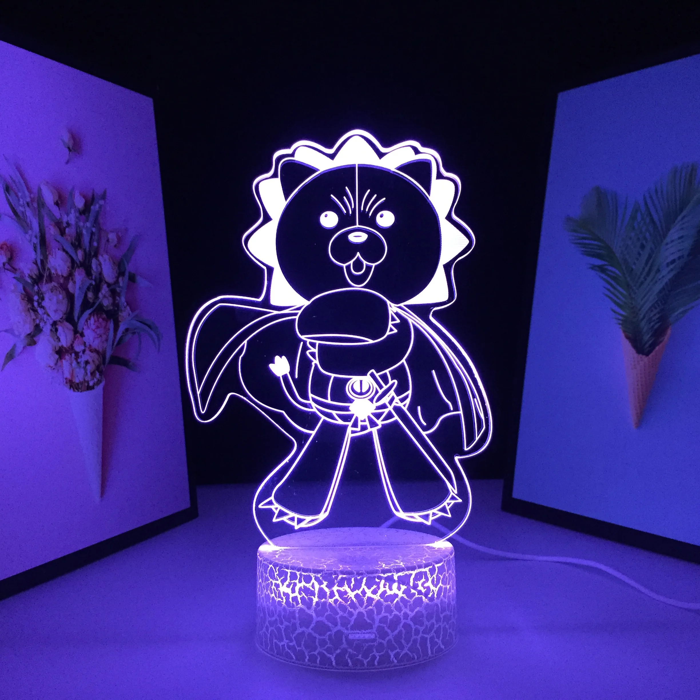 

Animation Peripherals Cute Bear With Sword 3D Lamp Visual Illusion White Cracked Base Night Light for Festival Birthday Gifts