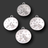 10pcs silver plated mountain night sky badge pendant diy charms camping necklace bracelet jewelry crafts metal accessories