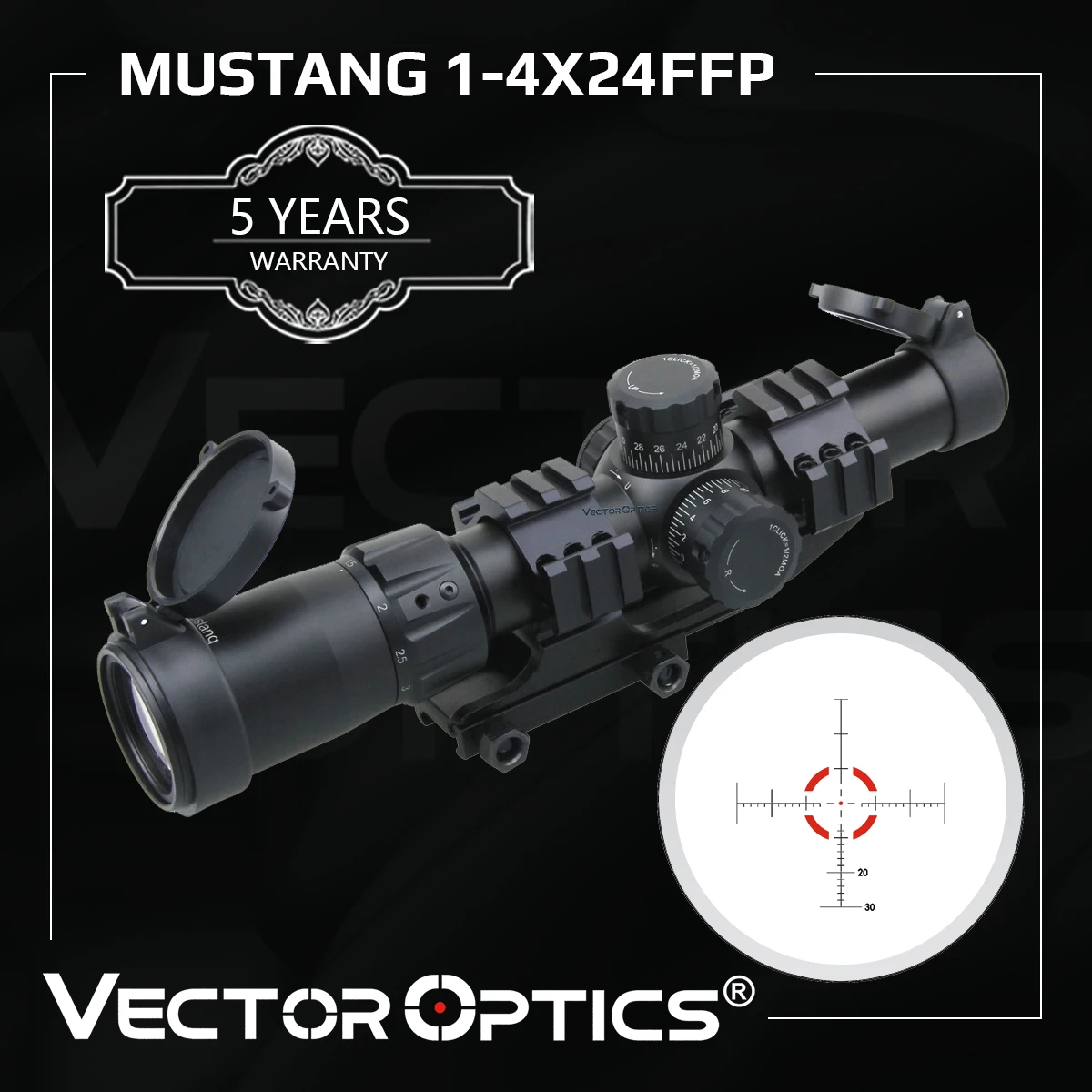 Векторный оптический винтовочный прицел Mustang 1-4x24 FFP с цельным креплением