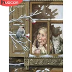 Алмазная мозаика HUACAN, декор для девочек, картина для дома, Зимняя Вышивка с кошкой, птицей, наклейки на стену