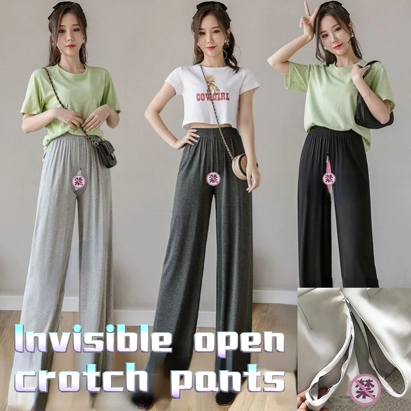 

Summer Modal Ice Silk Wide Leg Pants Women's Invisible Zipper Open Crotch Pants Are Easy To Take Off for Outdoor Dating Fetish