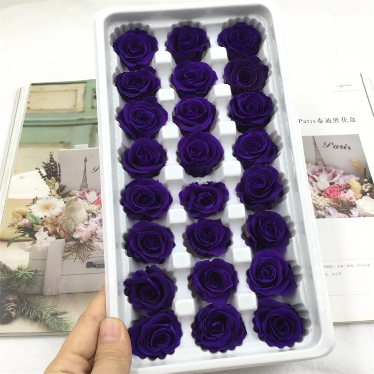 dark purple 1 коробка высокое качество "Законсервированные" Цветы бессмертный «Розочка» для детей от 2-3 см в диаметре, подарок на день матери, вечная жизнь цветок Материал подарочная коробка - Цвет: dark purple