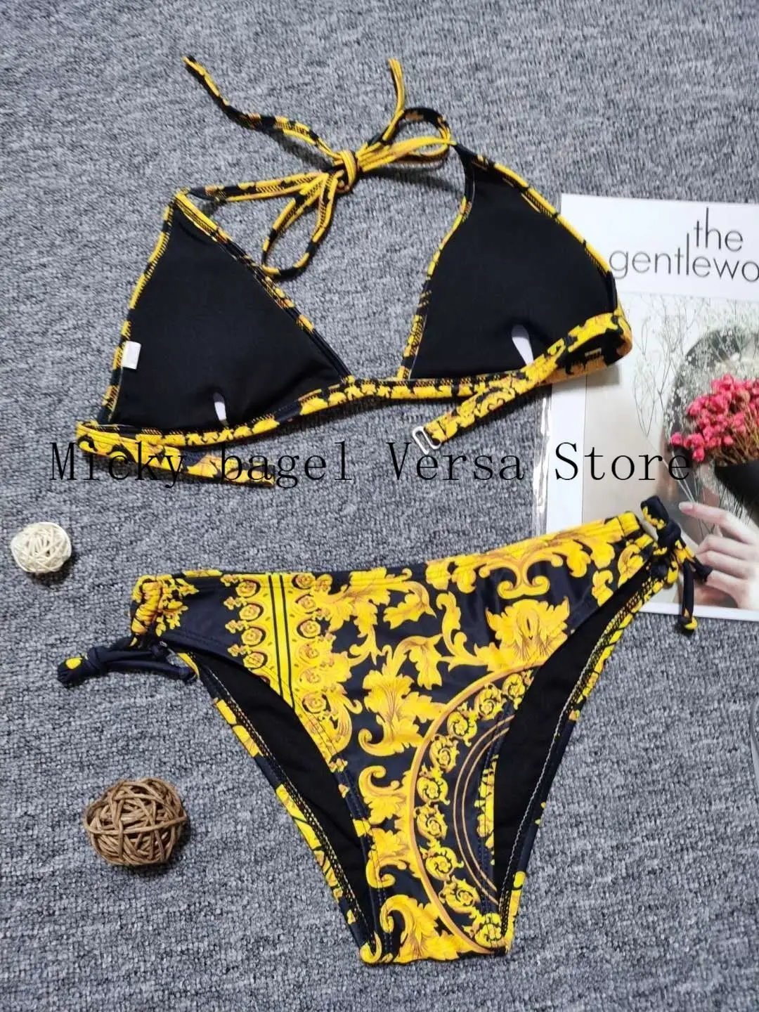 

2021 luxury brand design retro print fashion women's bikini sexy temperament suspender Top + casual pants split swimming suit