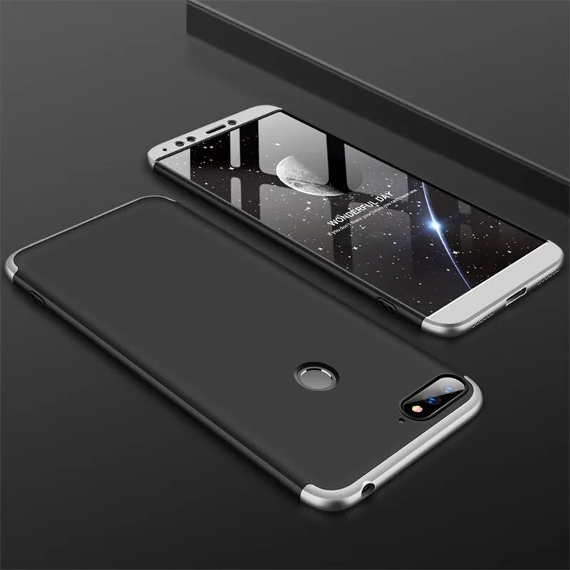 silver black case 360 Защитный Передний+ задний стекло чехол huawei y6 жесткий чехол на huawei y6 prime телефона huawei y 6 чехол хуавей у6 чехол на хуавей у6 прайм у6 чехол на хуавей у 6 huawei y6 - Цвет: silver black case