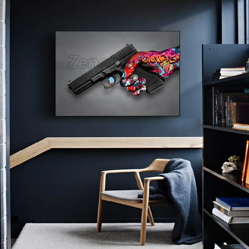 

Still Life Painting Poster Black Gun Home Decoration Canvas Painting Hd Print Picture for Bedroom and Living Room Frameless