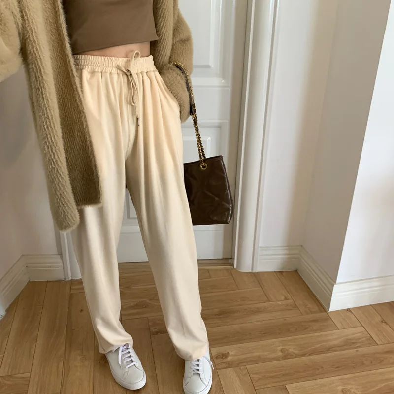 Женские трикотажные флисовые брюки на завязках с высокой талией | Женская одежда