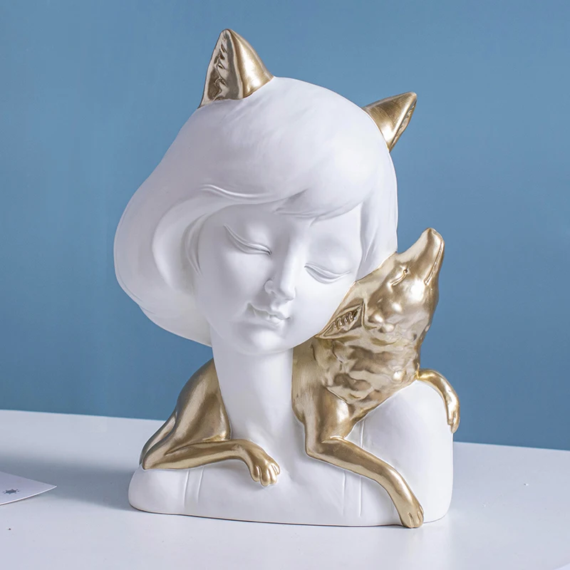 

Nordic Resin White Girl Character Ornaments Home Livingroom Table Furnishings Crafts Hotel Office Desktop Figurines Decoration