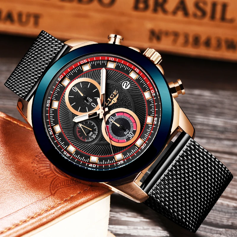 2019 LIGE Mens Watches Top Brand Luxury Military Watch Men Net with Waterproof Clock Quartz Chronograph Relogio Masculino | Наручные часы