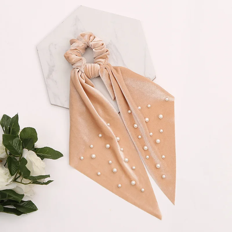 Женские бархатные резинки для волос с бантом жемчужинами эластичные держатель