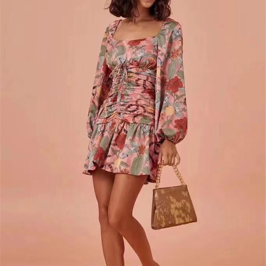 2020 летнее платье с цветочным принтом новое модное женское квадратным воротником