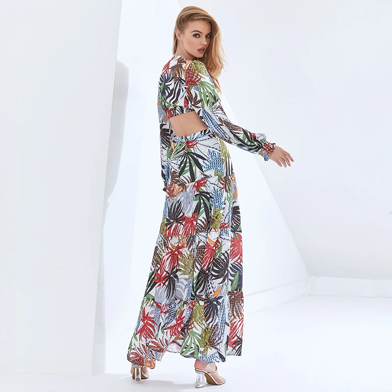 

TWOTWINSTYLE Bohemian Style Two Piece Set For Women V Neck Long Sleeve Short Top High Waist Mid Skirt Print Sets Female 2020 New