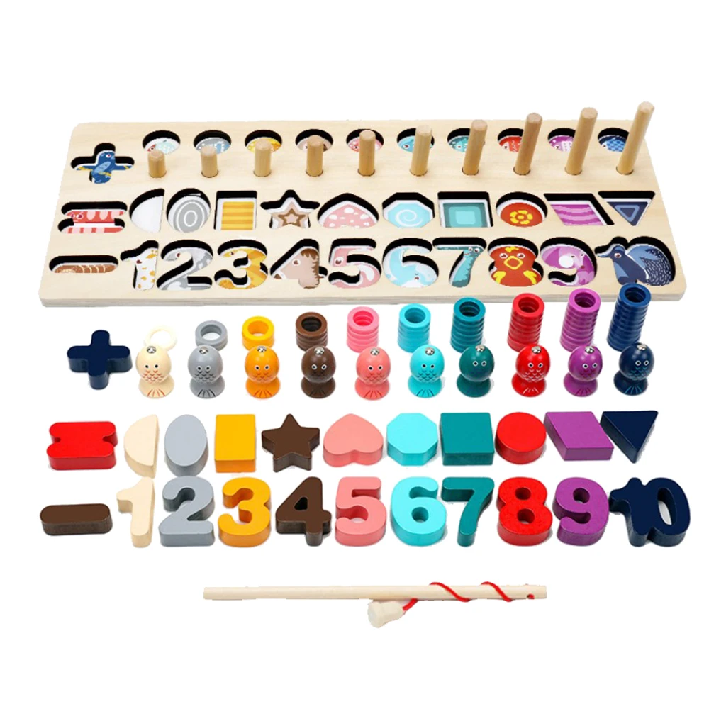 

4 в 1 деревянные цифры/кольца/форма/цветной пазл Монтессори подсчет Дошкольный