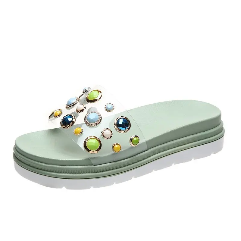 

Shoes House Slippers Platform Lady Luxury Slides Summer Clogs Woman Pantofle Low Girl Designer Beach 2021 Rome Hoof Heels Fabric