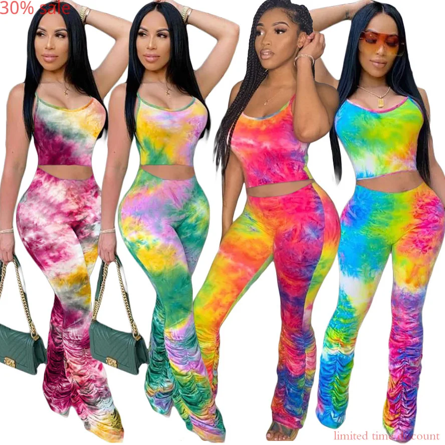 Женский летний комплект из 2 предметов с галстуком-краской укороченный топ