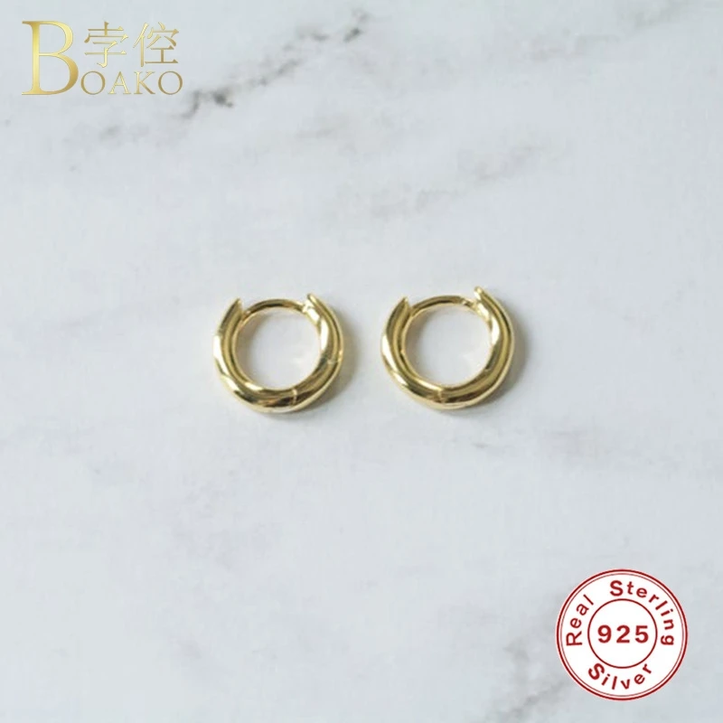 Real 925 Silver Earrings For Women Gold Small Hoop Girl Gift Ear Bone Piercing Earring Punk Female Geometric aretes Z5 | Украшения и