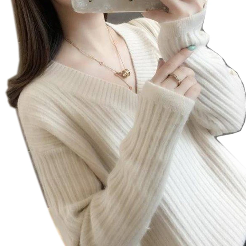 

2019 Autumn Winter Thick Sweater Women Knitted Ribbed Pullover Sweater Long Sleeve Loose Jumper Soft Warm Pull Femme