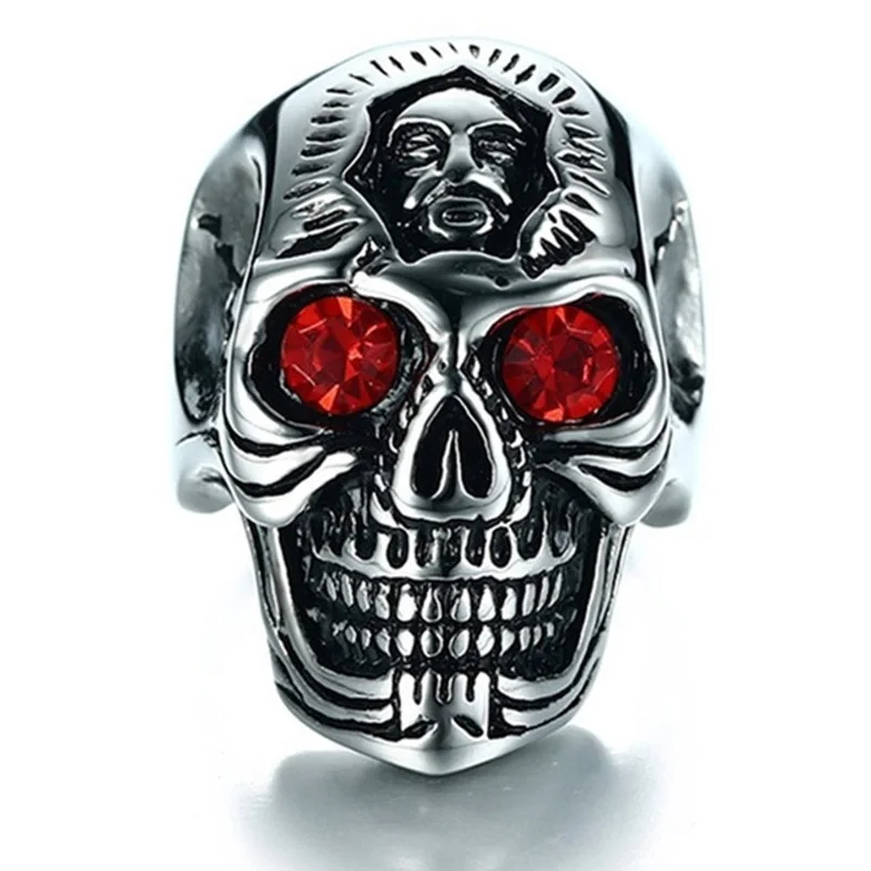 Charmsmic мужские панк Винтаж череп серебряного цвета кольца с головой красными