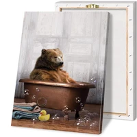 nordic bear in the tub posters and prints canvas painting wall art picture for living room home decoration with frame