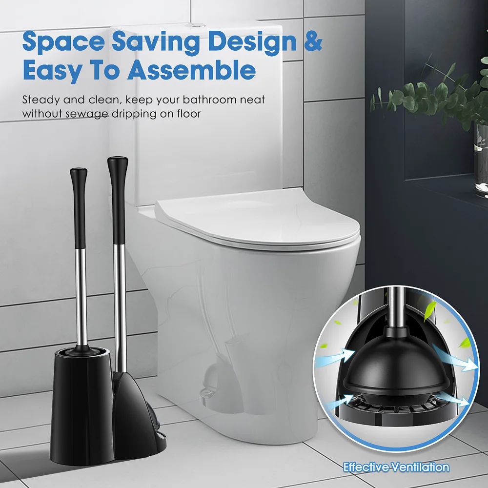 

HOMEMAXS Simple 2 in 1 Toilet Plunger and Brush Ergonomic Toilet Plunger Set Freestanding Toilet Cleaning Tools for Home Bathroo